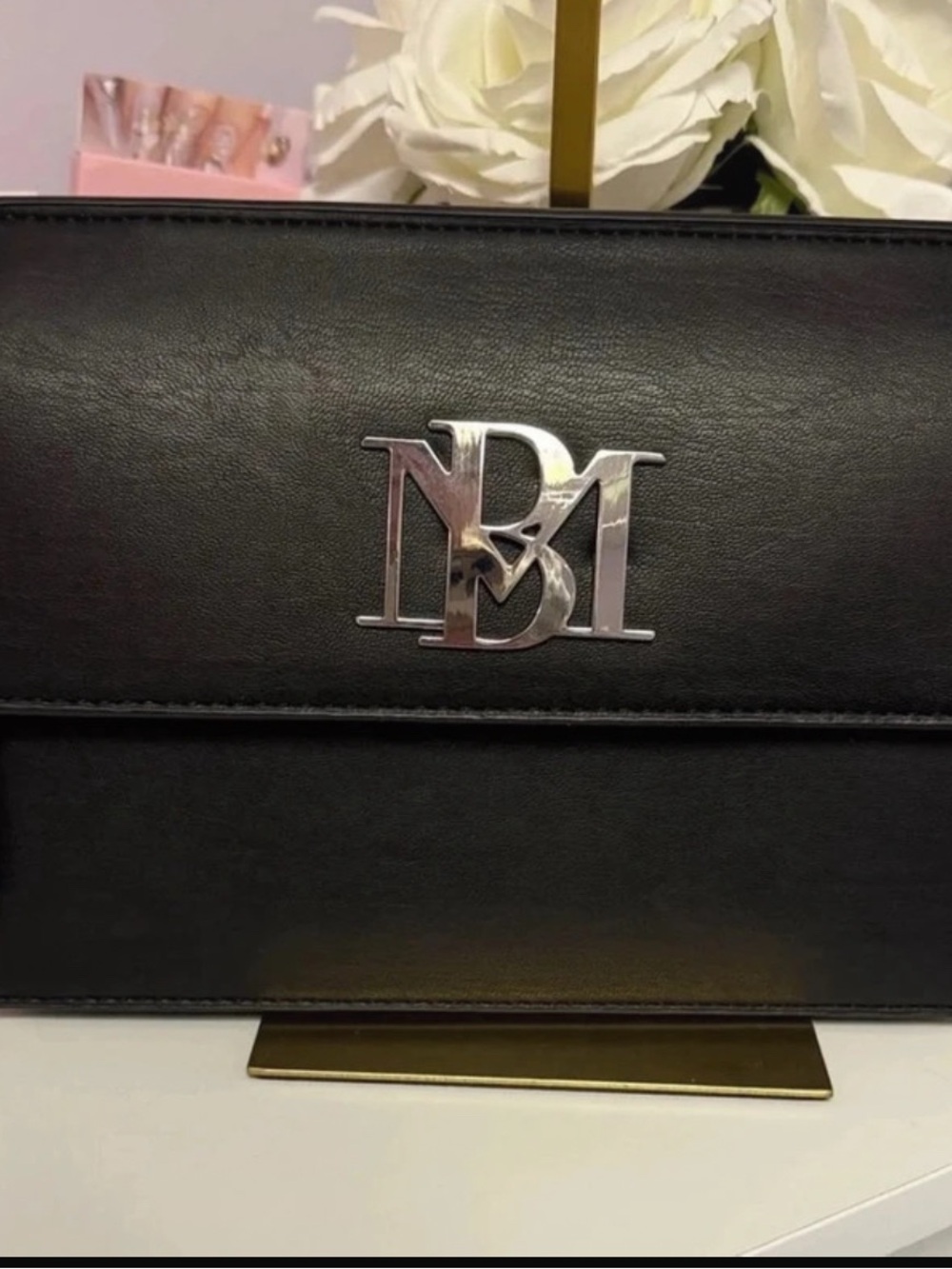Badgley Mischka Black Messenger Crossbody with Silver Logo